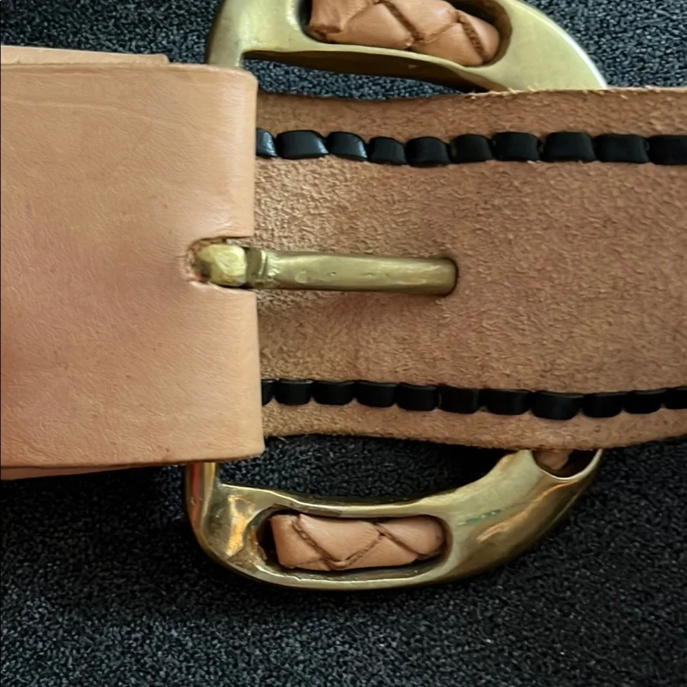 Hussy black & British tan leather belt Tan and Black Woven Belt Gold hardware